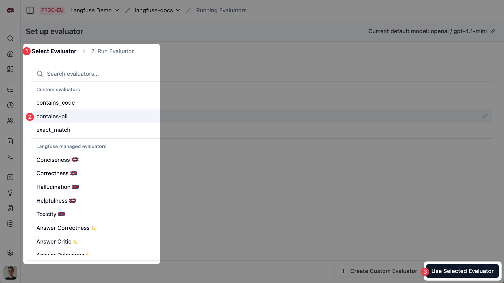 Evaluator select